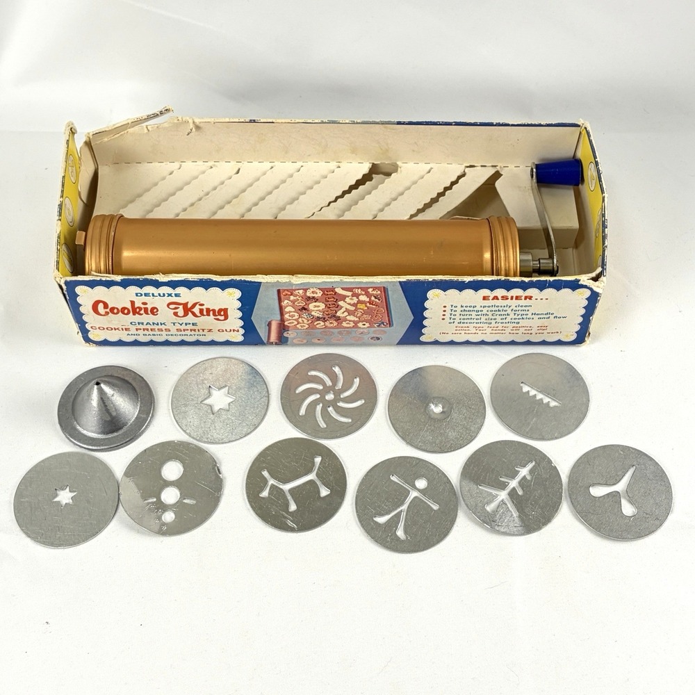 Nordic Ware Deluxe Cookie King Press Spritz Crank 10 Discs Decorator Tip Vintage - Picture 2 of 8
